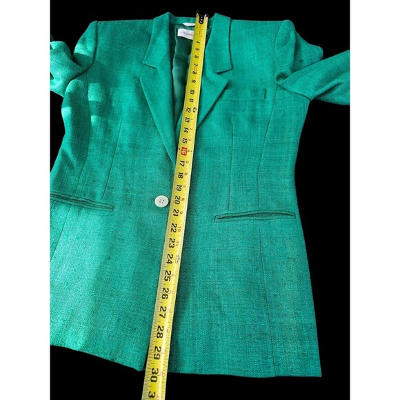Vintage Liz Claiborne 100% Silk Tweed Blazer Green Boxy Single Button Jacket 6 - Picture 10 of 15
